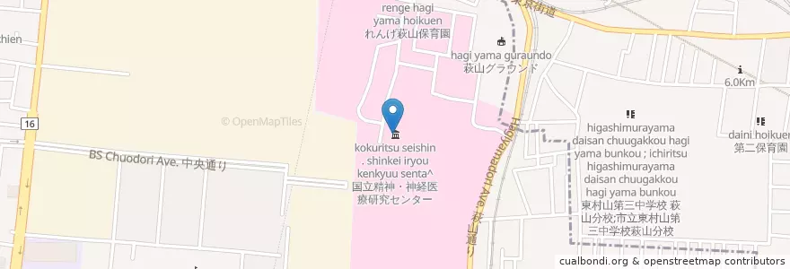 Mapa de ubicacion de 国立精神・神経医療研究センター en 日本, 東京都, 東村山市, 小平市.