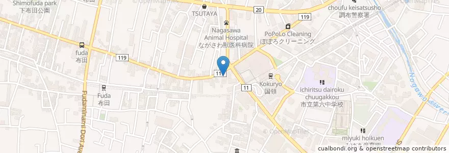 Mapa de ubicacion de 国領駅前郵便局 en Japon, Tokyo, 調布市.
