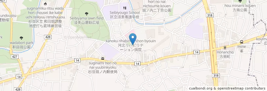 Mapa de ubicacion de 堀ノ内南児童館 en اليابان, 東京都, 杉並区.
