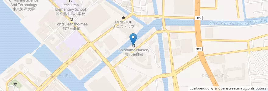 Mapa de ubicacion de 塩浜保育園 en Jepun, 東京都, 江東区.