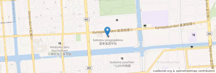 Mapa de ubicacion de 墨東養護学校 en Giappone, Tokyo, 江東区.