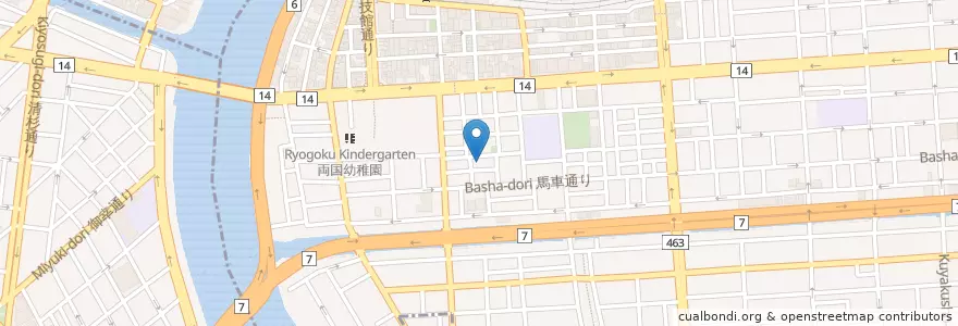 Mapa de ubicacion de 墨田両国三郵便局 en اليابان, 東京都, 墨田区.
