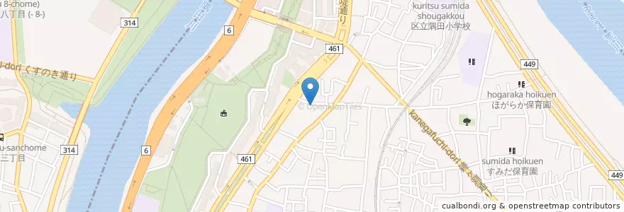 Mapa de ubicacion de 墨田二郵便局 en Jepun, 東京都, 墨田区.