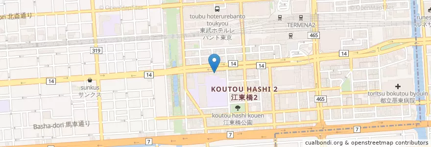 Mapa de ubicacion de 墨田江東橋郵便局 en Japan, Tokyo, Sumida.