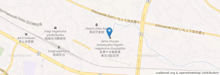 Mapa de ubicacion de 多摩中央警察署東長沼駐在所 en Japón, Tokio, Inagi.