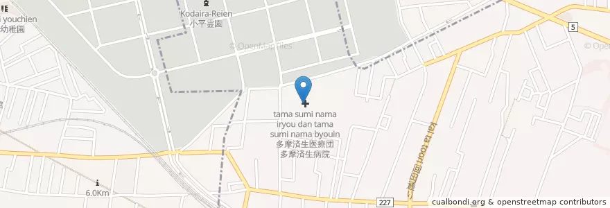 Mapa de ubicacion de 多摩済生医療団多摩済生病院 en Japón, Tokio, Kodaira.