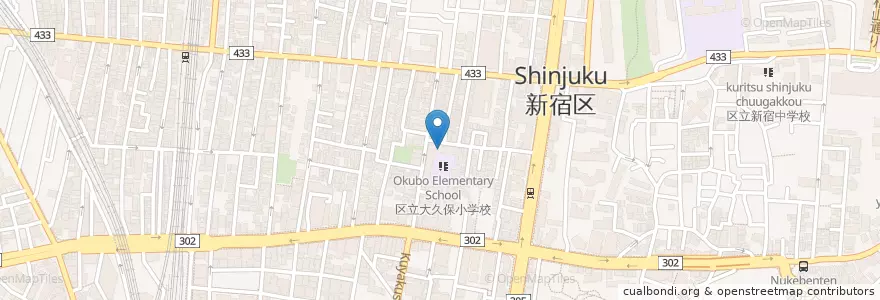 Mapa de ubicacion de 大久保幼稚園 en اليابان, 東京都, 新宿区.