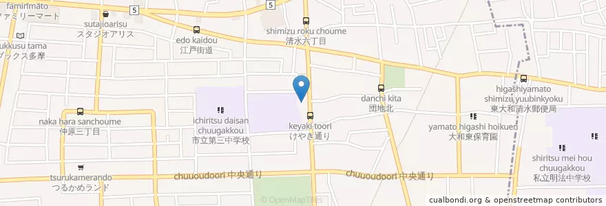 Mapa de ubicacion de 大和東保育園 en Japón, Tokio, Higashiyamato.