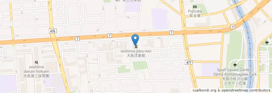 Mapa de ubicacion de 大島児童館 en ژاپن, 東京都, 江東区, 江戸川区.