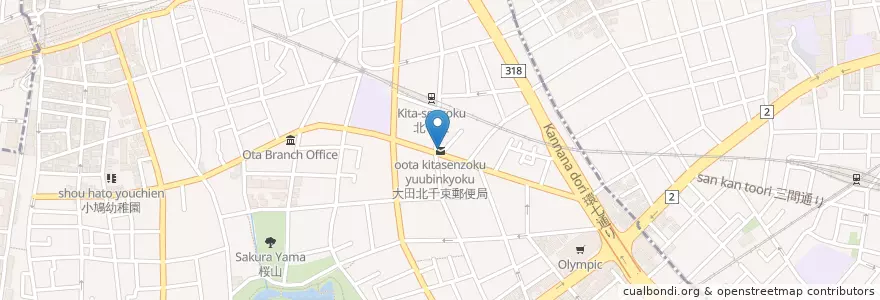Mapa de ubicacion de 大田北千束郵便局 en Jepun, 東京都, 大田区.