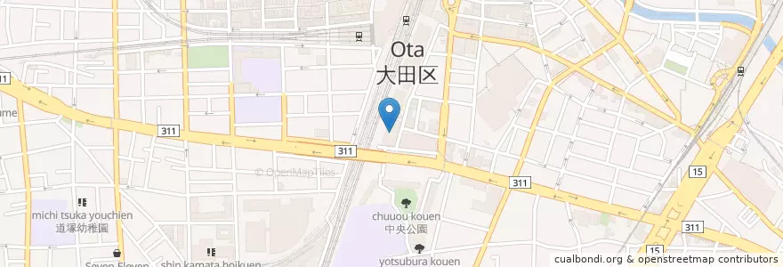Mapa de ubicacion de 大田区立蒲田駅前図書館 en Japonya, 東京都, 大田区.