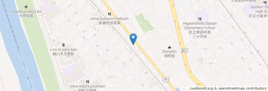 Mapa de ubicacion de 大田鵜の木郵便局 en Japón, Tokio, Ota.