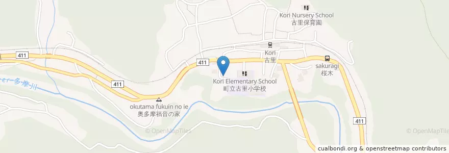 Mapa de ubicacion de 奥多摩町立古里図書館 en 日本, 東京都, 西多摩郡, 奥多摩町.