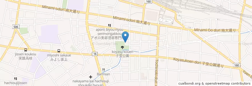 Mapa de ubicacion de 子安保育園 en Япония, Токио, Хатиодзи.