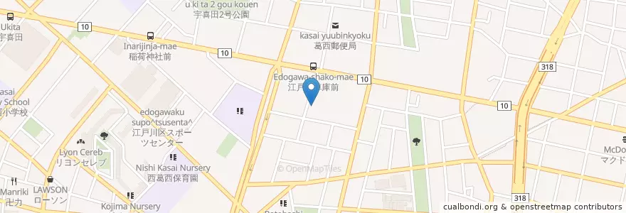 Mapa de ubicacion de 宇喜田第二保育園 en 日本, 東京都, 江戸川区.