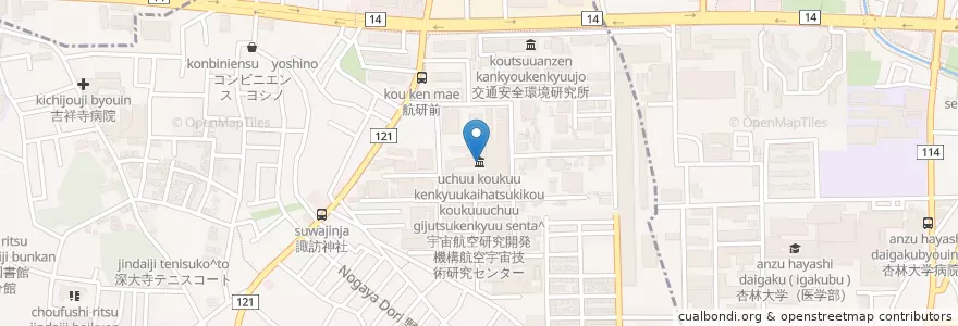 Mapa de ubicacion de 宇宙航空研究開発機構航空宇宙技術研究センター en Japonya, 東京都.