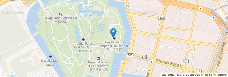 Mapa de ubicacion de 宮内庁病院 en 日本, 東京都, 千代田区.