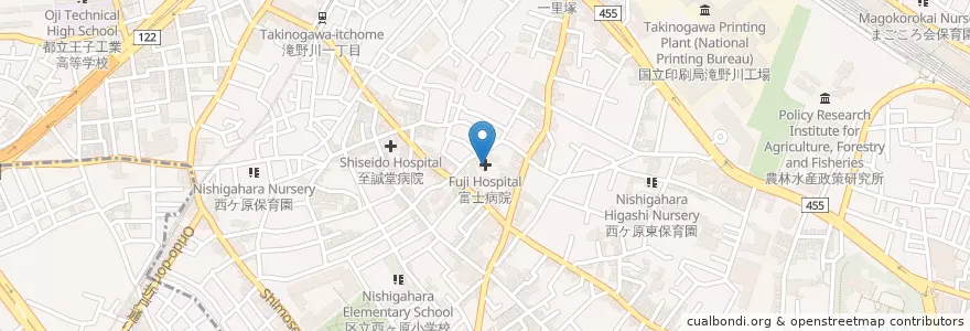 Mapa de ubicacion de 富士病院 en Jepun, 東京都, 北区.
