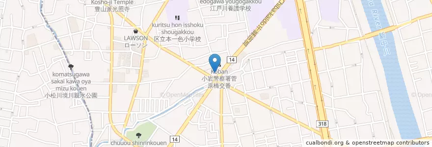 Mapa de ubicacion de 小岩警察署 菅原橋交番 en اليابان, 東京都, 江戸川区.