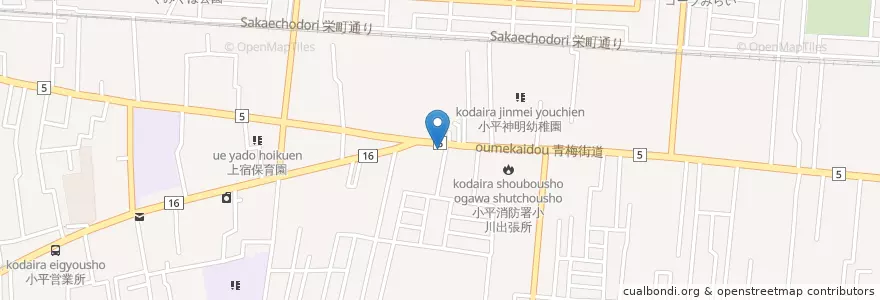 Mapa de ubicacion de 小平上宿郵便局 en Jepun, 東京都, 小平市.