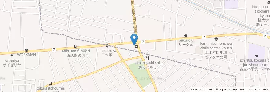 Mapa de ubicacion de 小平上水本町郵便局 en Japon, Tokyo, 国分寺市, 小平市.