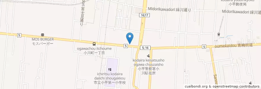 Mapa de ubicacion de 小平小川郵便局 en Japon, Tokyo, 小平市.