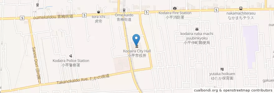Mapa de ubicacion de 小平市役所 en Japonya, 東京都, 小平市.