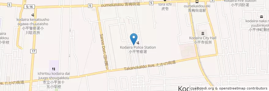 Mapa de ubicacion de 小平警察署 en 日本, 东京都/東京都, 小平市.