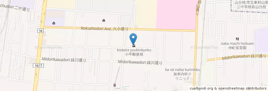 Mapa de ubicacion de 小平郵便局 en ژاپن, 東京都, 小平市.