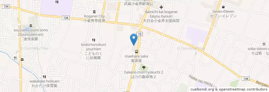 Mapa de ubicacion de 小金井前原三郵便局 en Jepun, 東京都, 小金井市.