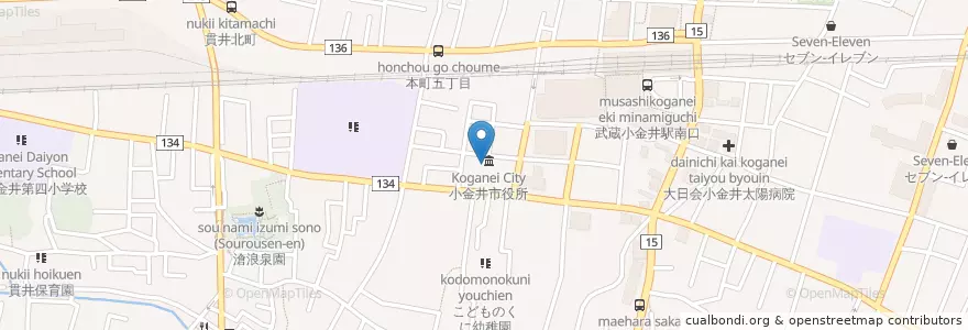 Mapa de ubicacion de 小金井市役所 en Jepun, 東京都, 小金井市.