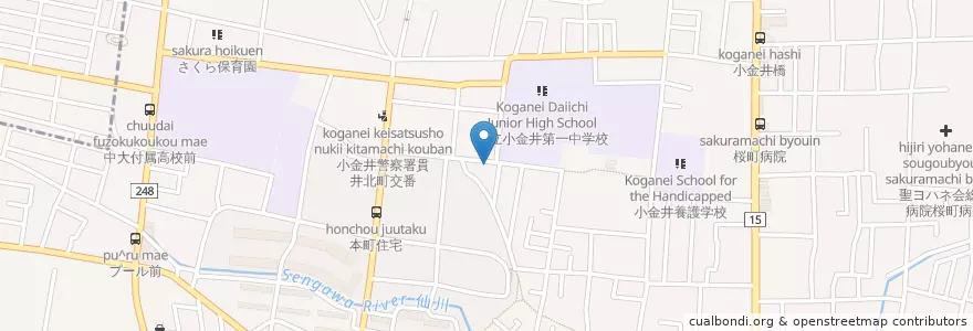 Mapa de ubicacion de 小金井本町郵便局 en 日本, 東京都, 小金井市.