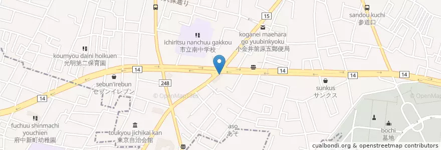 Mapa de ubicacion de 小金井警察署前原交番 en 日本, 東京都, 府中市, 小金井市.