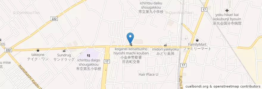 Mapa de ubicacion de 小金井警察署日吉町交番 en Japonya, 東京都, 国分寺市.