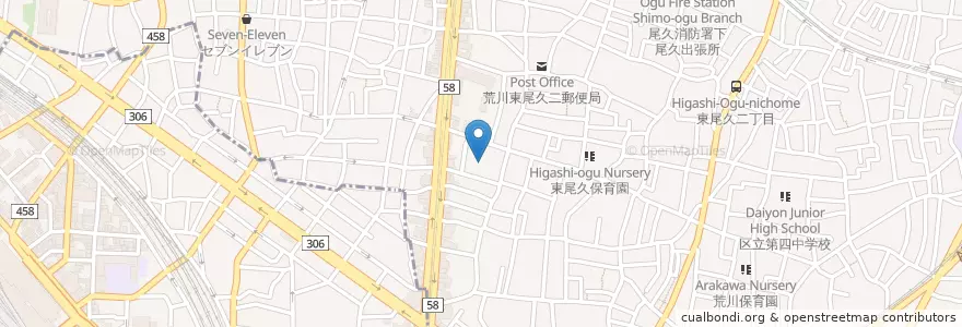 Mapa de ubicacion de 尾久幼稚園 en 일본, 도쿄도.