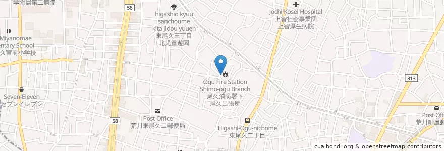 Mapa de ubicacion de 尾久消防署下尾久出張所 en Japão, Tóquio.
