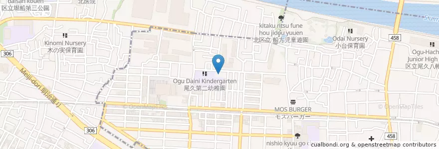 Mapa de ubicacion de 尾久第二幼稚園 en 일본, 도쿄도.