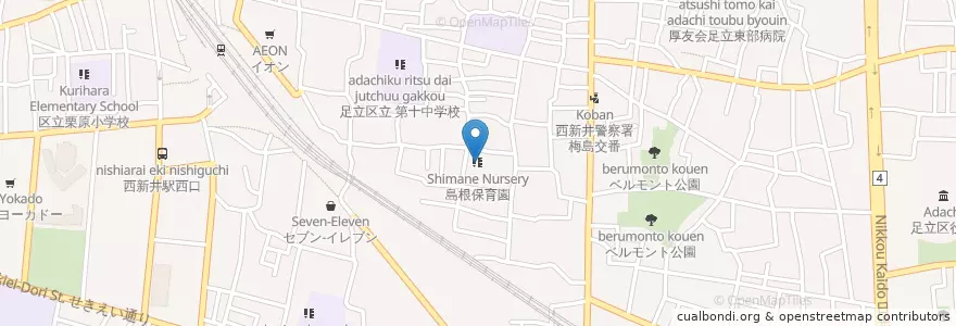 Mapa de ubicacion de 島根保育園 en 日本, 東京都, 足立区.