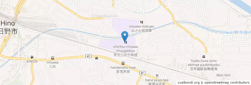 Mapa de ubicacion de 市立三沢中学校 en Giappone, Tokyo, 日野市.