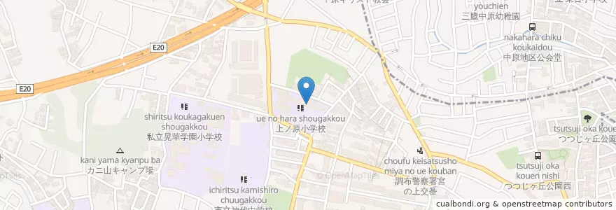 Mapa de ubicacion de 市立上ノ原小学校 en اليابان, 東京都, 調布市.