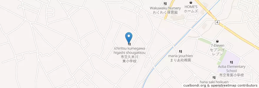 Mapa de ubicacion de 市立久米川東小学校 en Япония, Токио, Хигасимураяма.