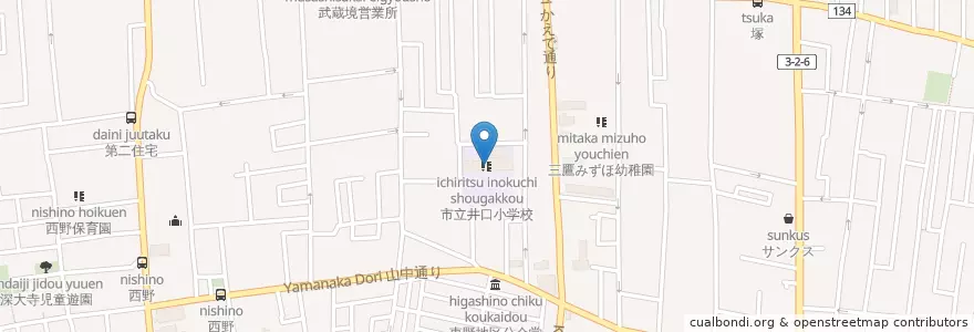 Mapa de ubicacion de 市立井口小学校 en 日本, 东京都/東京都, 三鷹市.