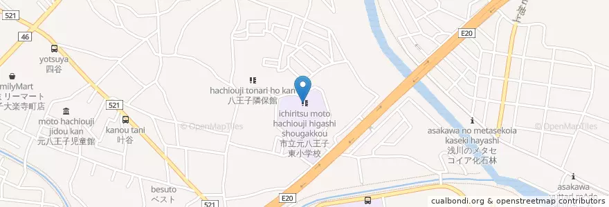 Mapa de ubicacion de 市立元八王子東小学校 en Japonya, 東京都, 八王子市.