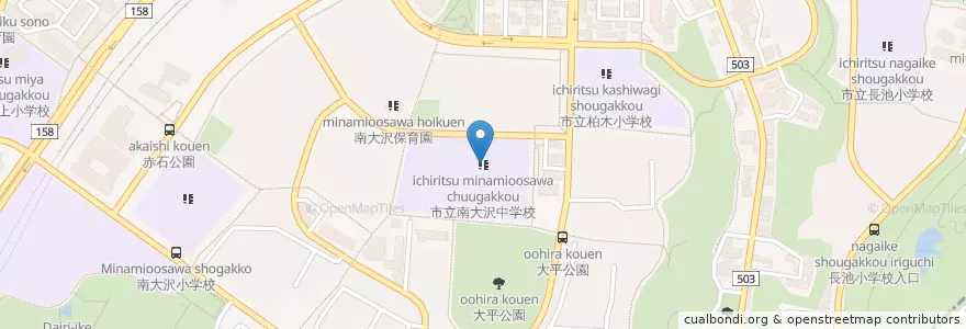 Mapa de ubicacion de 市立南大沢中学校 en Japan, 東京都, 八王子市.