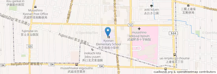 Mapa de ubicacion de Kyonan Elementary School en Japan, Tokyo, Mitaka.