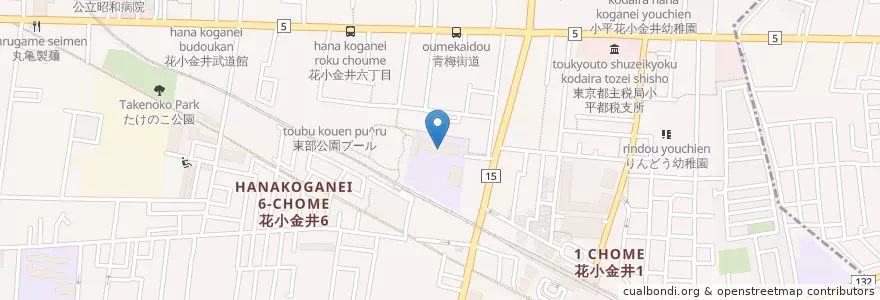 Mapa de ubicacion de 市立小平第五小学校 en Japan, 東京都, 小平市.