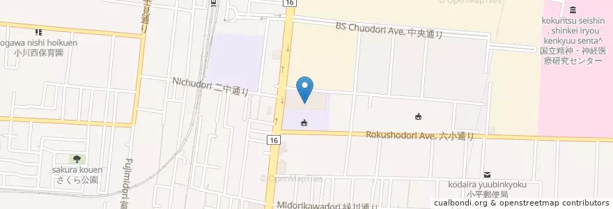 Mapa de ubicacion de 市立小平第六小学校 en Jepun, 東京都, 小平市.
