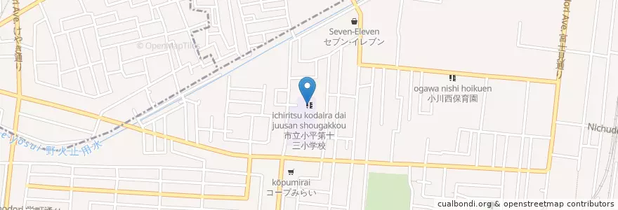 Mapa de ubicacion de 市立小平第十三小学校 en 日本, 東京都, 小平市.