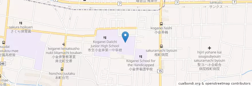 Mapa de ubicacion de 市立小金井第二小学校 en Giappone, Tokyo, 小金井市.
