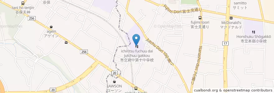 Mapa de ubicacion de 市立府中第十中学校 en 일본, 도쿄도, 国立市.